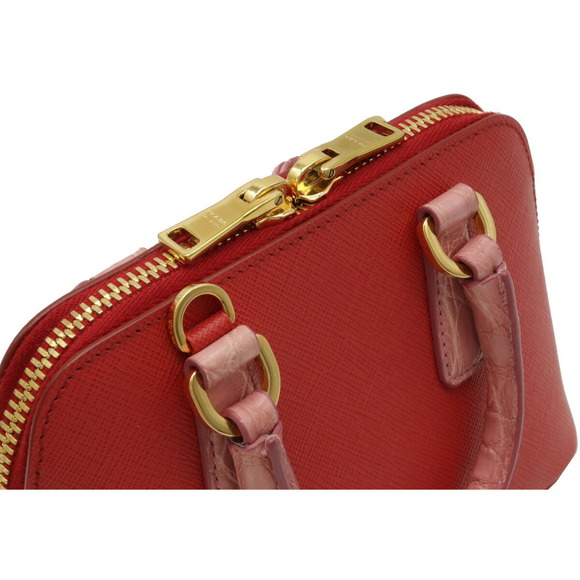 Prada Mini Promenade 2WAY Croco Leather Handbag Red Pink - Picture 4 of 9